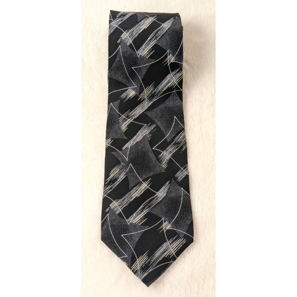 Carlo Palazzi‎ Silk Tie Black Silver Abstract Geometric Hand Made in Italy